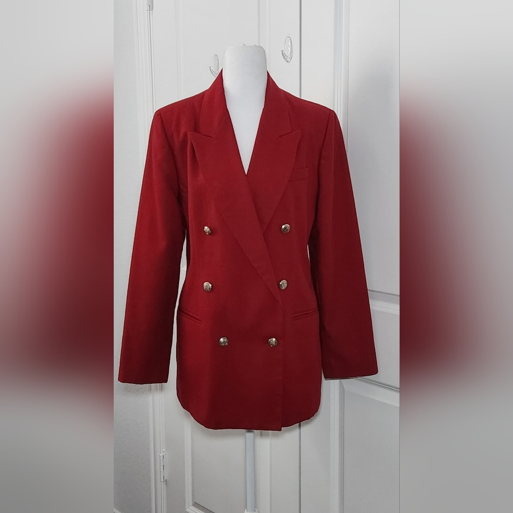 Vintage Stephanie Andrews Red Wool Double Breasted Blazer Size 10 or 12